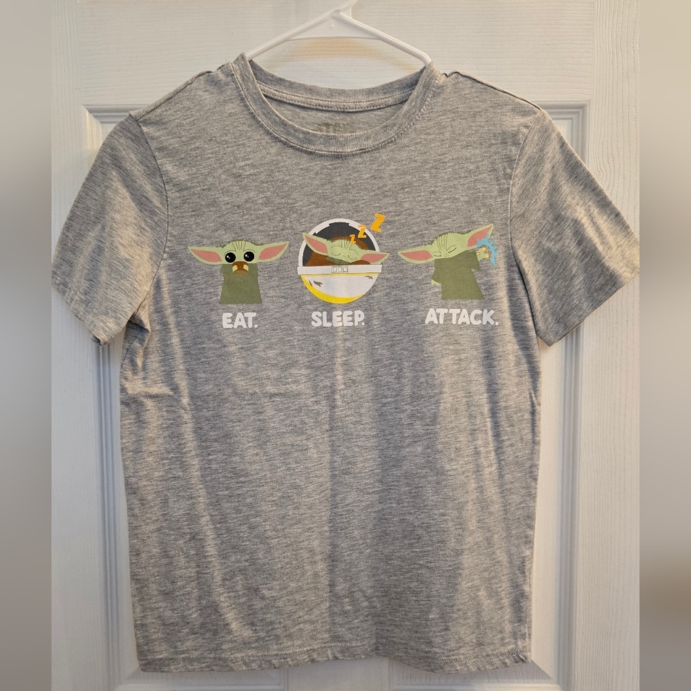 Star Wars Kids Gray Baby Yoda Eat Sleep Attack Tee